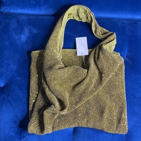 Lovers + Friends NWT Lyon Antique Gold Sequin Mini Halter Dress S - Picture 5 of 9